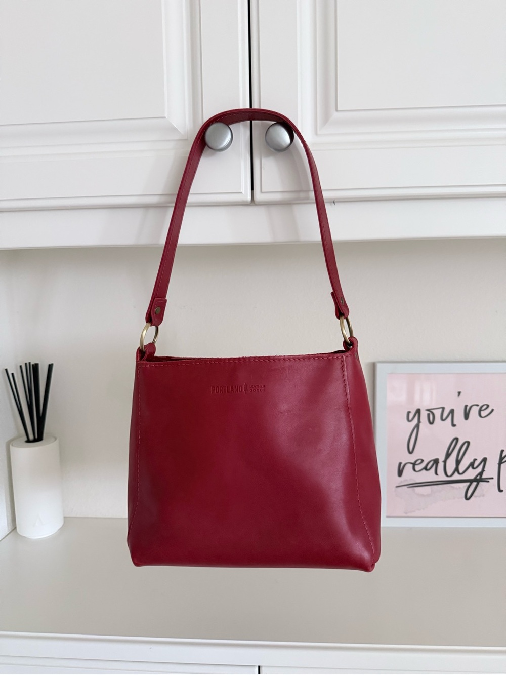 Portland Leather Red Triangle Bag